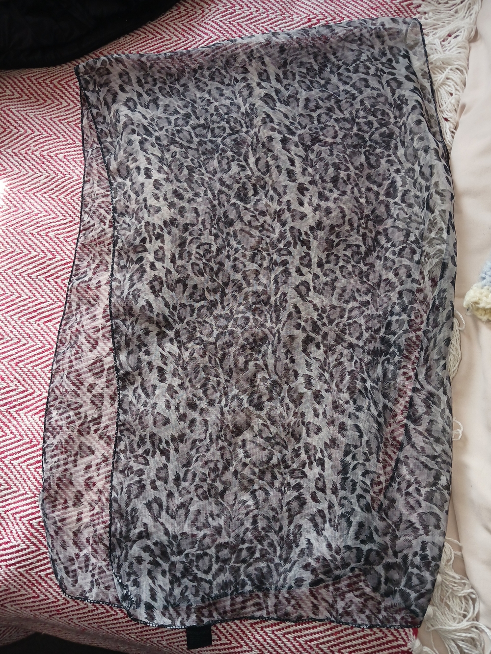 Sheer Gray and Black Leopard Print Scarf